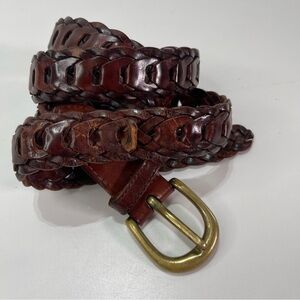Trafalgar Men's 36 Brown Woven Braided Link Leather Belt Brass USA Dress Boho